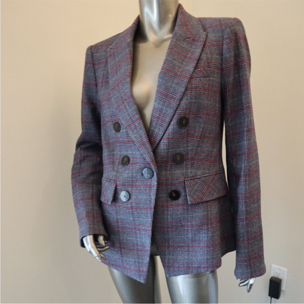 $798 Veronica Beard Lawrence Dickey Blazer Wool Gray Plaid Jacket Size 16 - Picture 6 of 7